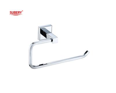 China Brass single towel ring holder bathroom high quality chrome color OEM brass base easy installation square shape for sale