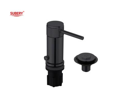 China Brass Annular Knurl Handle Matt Black Single Lever Bathroom Faucet for sale