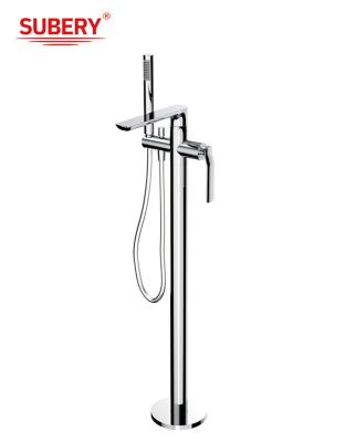 China Brass Chrome Freestanding Bathtub Faucets Single Lever Wall Mounted for sale