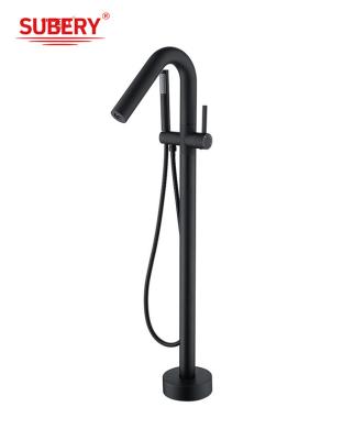 Chine Faucets de salle de bain à levier unique montés au sol avec détournement Matt Noir Brass OEM à vendre