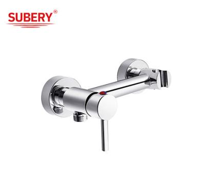 China Single Lever Bath Shower Faucets Annular Knurl Handle Chrome Brass Cold And Hot Water for sale