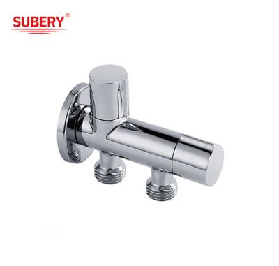 China Custom L Shape G1/2 One Inlet Two Outlet Chrome Brass Washing Machine Water Inlet Valves Bathroom Toilet Angle Valve for sale