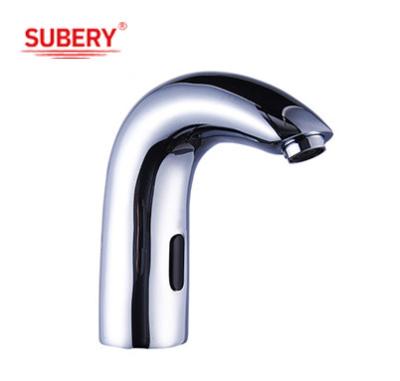 China Heavy Solid Brass Hot Cold Automatic Water Mixer Swan Neck Touchless Infrared Sensor Faucet for sale