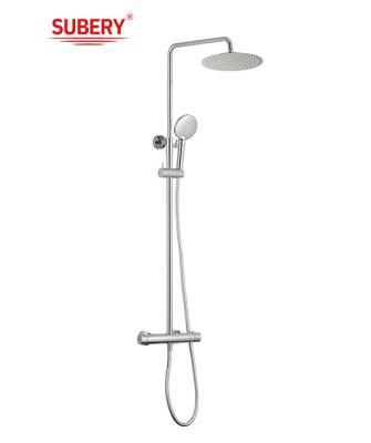 China Luxury exposed mounted height adjustable rain shower system set stainless steel thermostatic shower column for sale