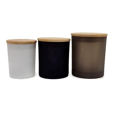 China 8oz 10oz black Frosted Glass Matte luxury empty candle jar with wooden lids candle emty jar in bulk zu verkaufen