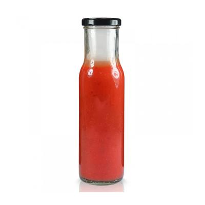 China 250ml 8oz round food safe glass dressing bottle sauce ketchup chili patse glass bottle with lug cap Te koop