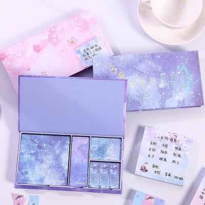 China 2021 New Arrivals Cute Self Adhesive Kawaii Foil Cherry Blossom Sky Stars Self Adhesive Sticky Notepad Pad Stationery Supplies Gift Box for sale