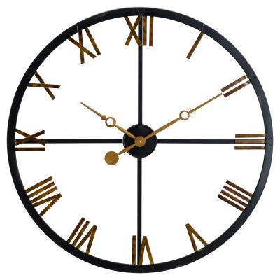 China Innovative Metal Style Round Shape Wall Clock Antique Design Oversized Iron Skeleton Wrought Antique Design Wall Decoration For Living Room Hotel Use for sale