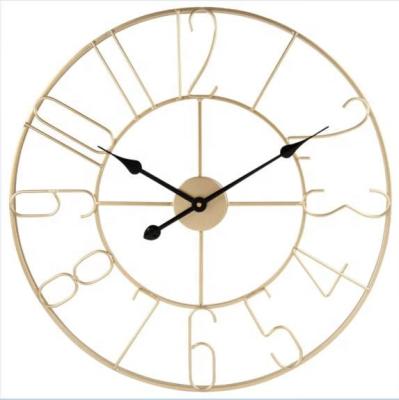 China Retro Metal Style Antique Creative Design Quartz Antique Gold Large Digital Wall Clock For Home Decoration for sale