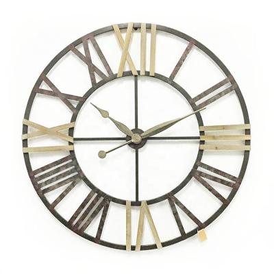 China Retro Industrial Metal Iron Style Antique Large 3D Skeleton Roman Numerals Oversized Wall Clocks for Farmhouse Decoration for sale