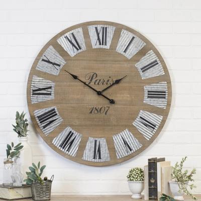 China Large antique style wall clock good quality rustic wooden silence clock for farmhouse for sale