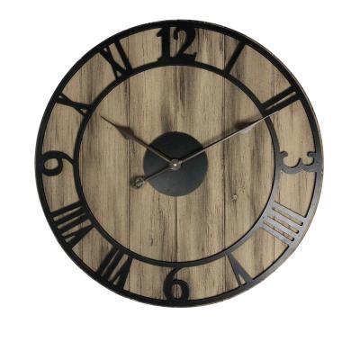 China OEM Amazon Wall Clock Vintage Style Hanging Clock New Design Antique Wood Silent Decorative Rustic Style Large For Office Study Hotel for sale