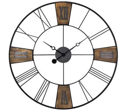 China Antique Style 24 Inch Classic Black Antique Europe Home Decor Customized Mix Wood And Metal Body Vintage Wall Clock for sale