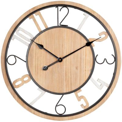 China Antique Style 24 Inch Wooden Colorful Wall Decor Gift Handmade Silent Round Shape Wall Clock Hot Sales Retro for sale