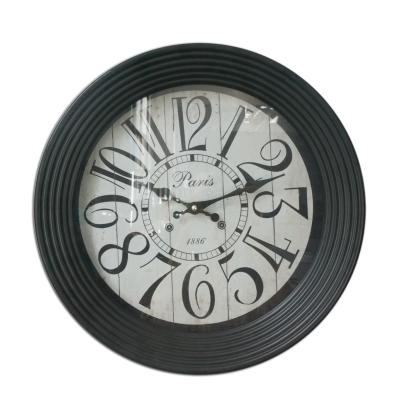 China Antique Style Hot Sale Promotion Cheap Glass Over Metal Modern Matte Black Home Decor Round Wall Clock Custom Made for sale