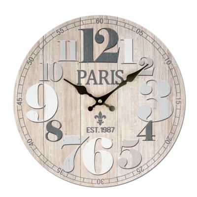 China Antique Style Promotion Folder Digital Paris MDF Decoration Cheap Classic Simple Round Shape Wooden Wall Clock for sale