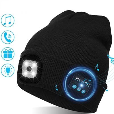 China Video Call Winter Music Hat With Led Light Hands Free Wireless Smart Earphone For Smartphone for sale