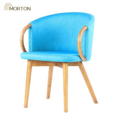 China Modern Design Style Restaurant Furniture Ash Wooden Leg Upholstery Fabric Restaurant Dining Chair for sale