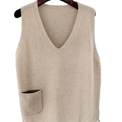 China Anti-pilling Women's Pure Cashmere Knitted V Neck Sweater Vest for sale