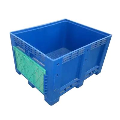 China Large Warehouse 606l Storage Large Capacity Industry Heavy Duty Rigid HDPE Food Grade Stackable Plastic Bin With Side Door for sale