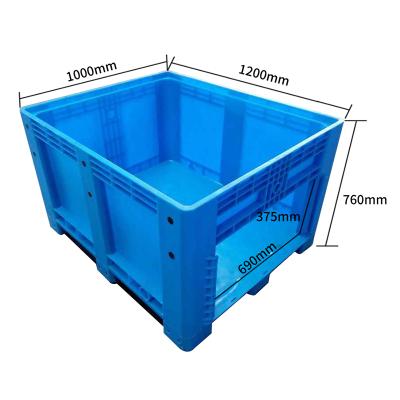 China Large Warehouse 606l Storage Industry Food Grade Heavy Duty Rigid HDPE Stackable Plastic Pallet Container With Side Door for sale