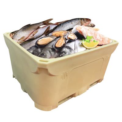 China Large Storage 660L Large Capacity HDPE Waterproof Heavy Duty Regular Wall Stackable Insulated Fish Box With Lid for sale