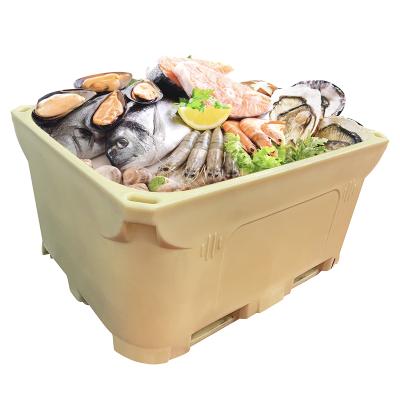 China Durable heavy duty rotomold 660l large double wall lldpe insulated fish tub for food transport and storage for sale