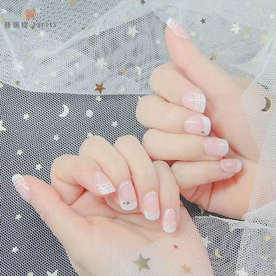 China Short Round French Artificial Nail Designs Fake Ballerina Fake Nails Jewelry French Nails for sale