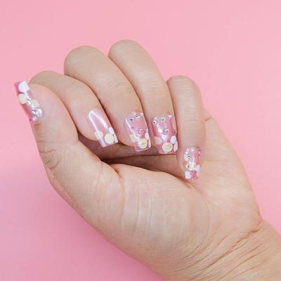 China 3D Jeweled design circular nail template translucent fake nail pink manicure fakenail for sale