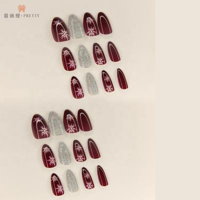 China Design Private Label Full Cover Nails Nail Shiny Red Silver Color French TipsFinger Nail 0-9 Sizes for sale