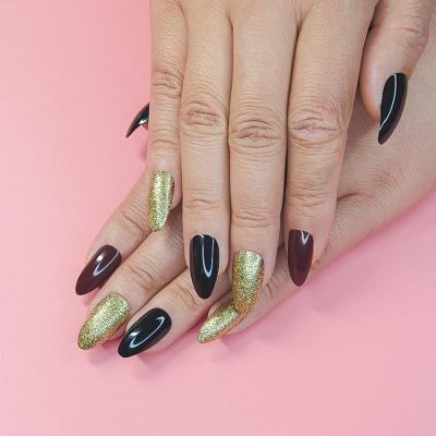 China Free Sample Design Classic 3 Color Nails Stilett Gold Glitter Fake Nails Press On Nails For Women for sale