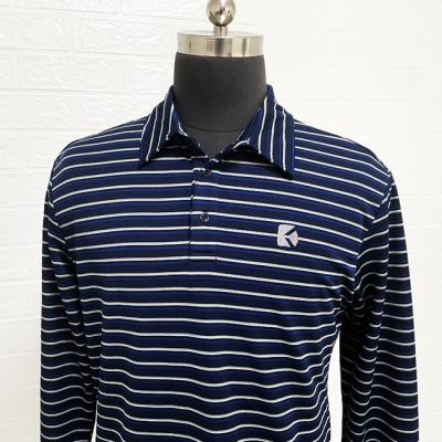 China Wholesale QUICK DRY 100% Polyester T-Shirt Striped Custom Logo Mens Long Sleeve Golf Polo Shirt for sale