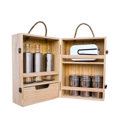 China Sustainable Factory Direct Mountainhiker Buffet Seasoning Outdoor Camping Wood Spice Storage Box for sale