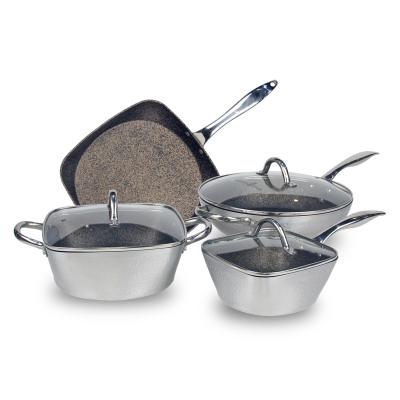 China Hot sales cookware set hammered design nonstick inner coating for sale