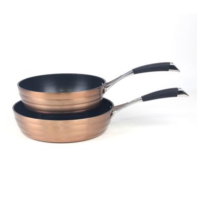 China 2 pcs non stick cookware set saute pan set frying pans kitchen ware with stainless steel and silicone handle for sale