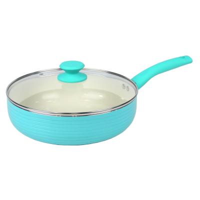 China New product green wavy cast aluminum saute pan cookwares with glass lid for sale