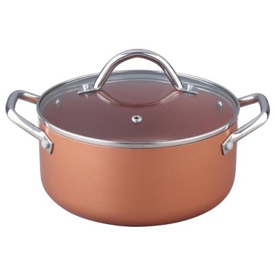 China Pots with Induction Base Heat Resistant Cooking Pot Pressed Copper Non Stick Cookware Set Kitchen Cook Aluminum Alloy for sale