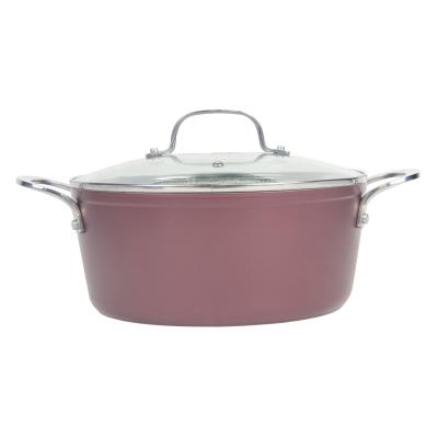 China Colorful Dinnerware Nonstick Aluminum Pan Casserole Dutch Oven With Double Side Handle Glass Lid for sale