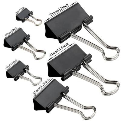 China For Office Amazon Office Hot Sale 12pcs/pack 6 Size Black Metal Paper Binder Clips for sale