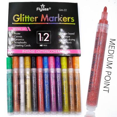 China Desktop Neon Glitter Glitter Paint Pens DIY Glitter Acrylic Paint Markers Color Set for Ceramic, Fabrics and Stone for sale