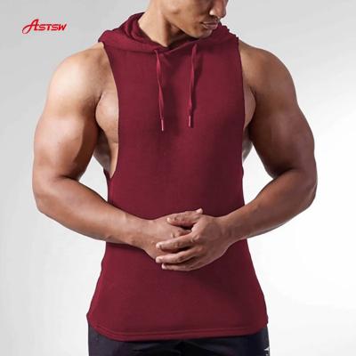 China Breathable Muscle Men Gym Sports Running Sleeveless Hooded Fitness Clothes Slim Quick Dry Vest Tank Tops for sale