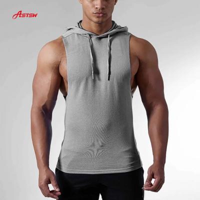 China Breathable Sleeveless Hooded Fitness Running Top For Muscle Men Plus Size Clothes Sport Tranining Tank for sale