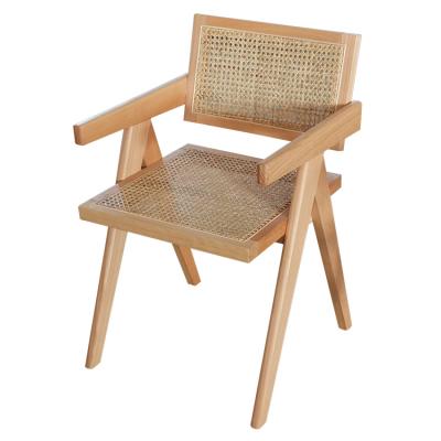 China Solid Wood Cane Woven Rattan Armchair Chair Jeanneret De Pierre Cane Woven Chair For Living Room for sale