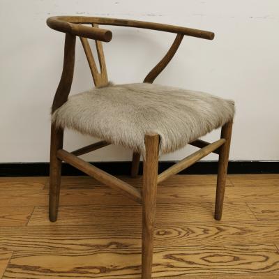 China Antique Oak Wool Cushion Fork Chair Solid Wood Y Back Dining Chair For Home Restaurant for sale