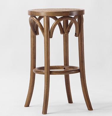 China Rattan Seat 6055B Stool Solid Wood Antique Wooden Bar Stool With Rattan Cane Seat for sale