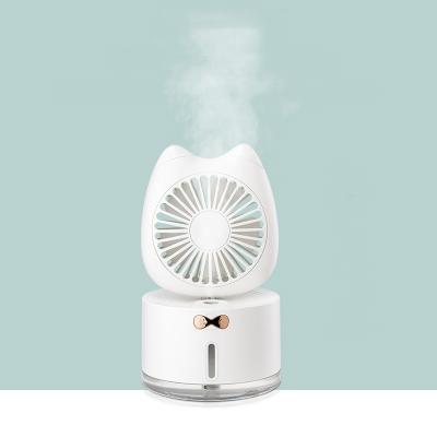 China 2 in 1 Multifunctional Colorful Led Fan Humidifier Light Rechargeable Desktop Air Fan Portable Humidifiers for sale