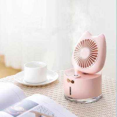 China 2 in 1 Multifunctional Colorful Led Light Mini Mist Maker Desktop Portable Rechargeable Mini Air Humidifier Cooling Fan Humidifier Fans for sale