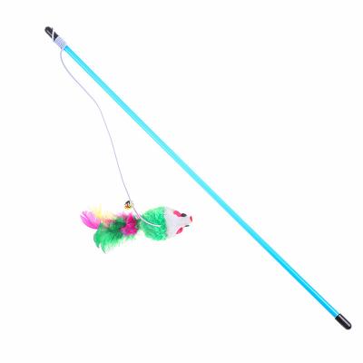 China Cat Teaser Mouse Shape Feather Stocked Fishing Rod Stick Cat Feather Stick Toy Pet Mouse Toys for sale