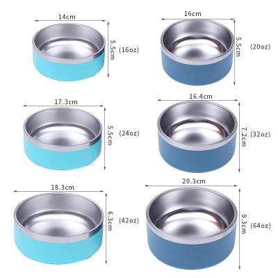 China Durable Logo And Colors Printing Custom Durable Non Slip Stainless Steel Dog Bowl Double Wall Pet Bowl for sale