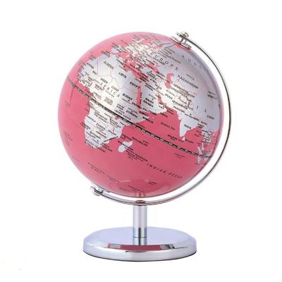 China Plastic Mini World Globe Pink With Silver Decorative Stand Desktop Globe Earth Geography Rotating Globe for sale